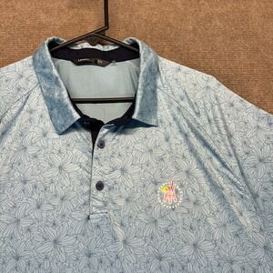 Barstool Sports UNRL Performance Polo Shirt Mens 2XL Blue Floral Drink Lime Logo